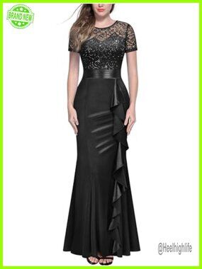 Miusol Sequin Lace Ruffle Mermaid Evening Long Dress Formal Prom